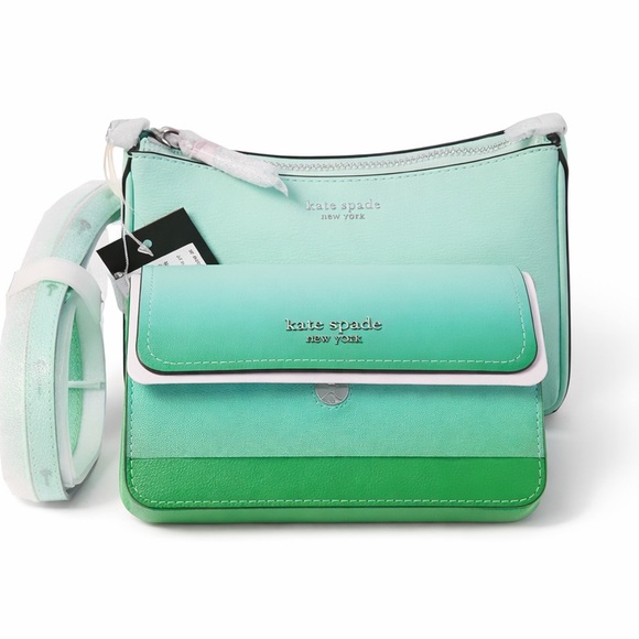 Kate Spade Saffiano Double Up Mint Ombré Crossbody Bag 2 in 1 NWT RETAIL $298+